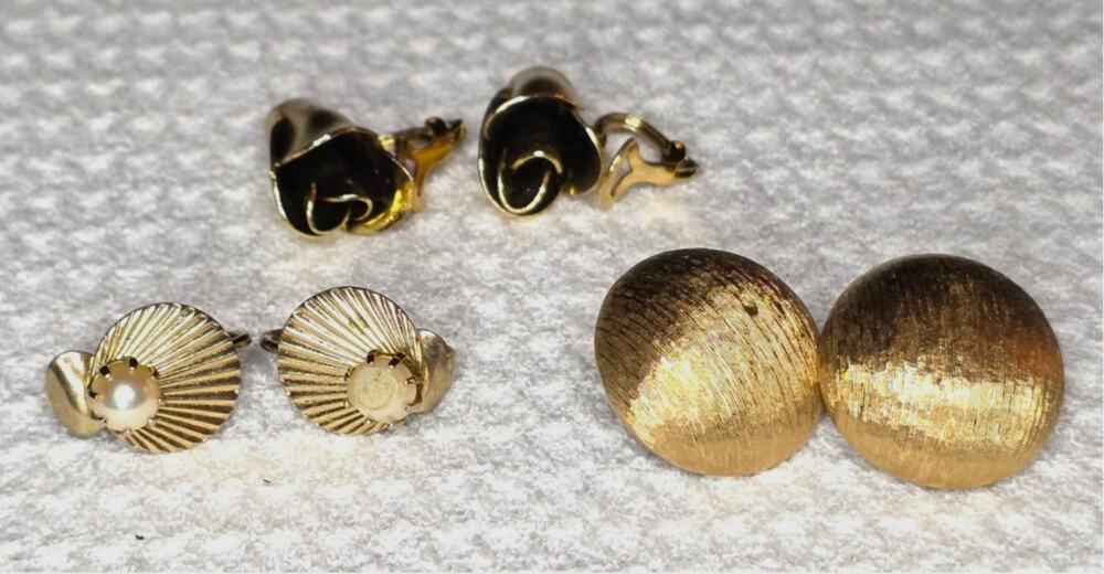 Monet Coro Vintage Clip On Earrings Lot of 3 Gold Tone Dome Shell Retro Tulip